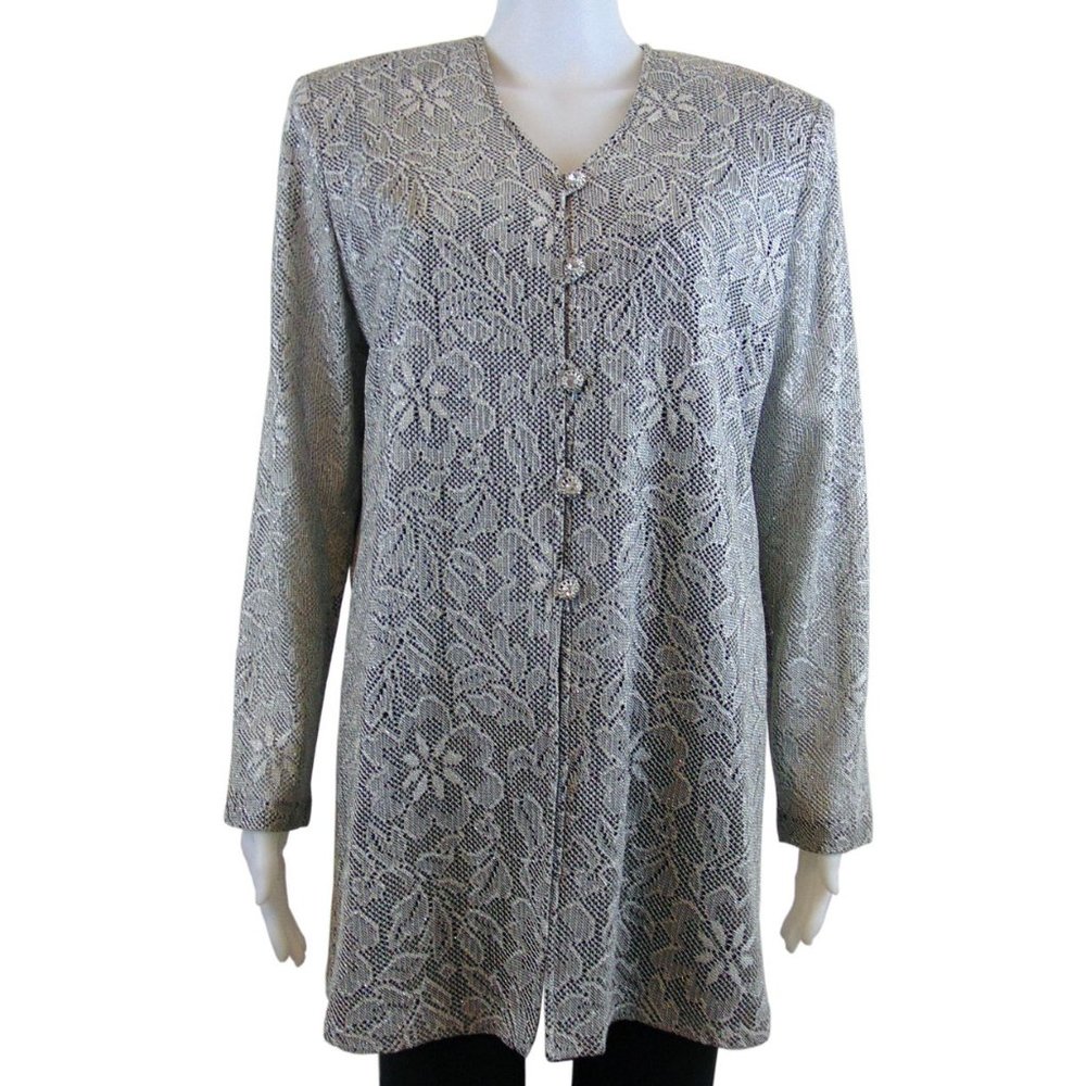 Elegant Sparkling Silver Metallic Lace Top - Size 10